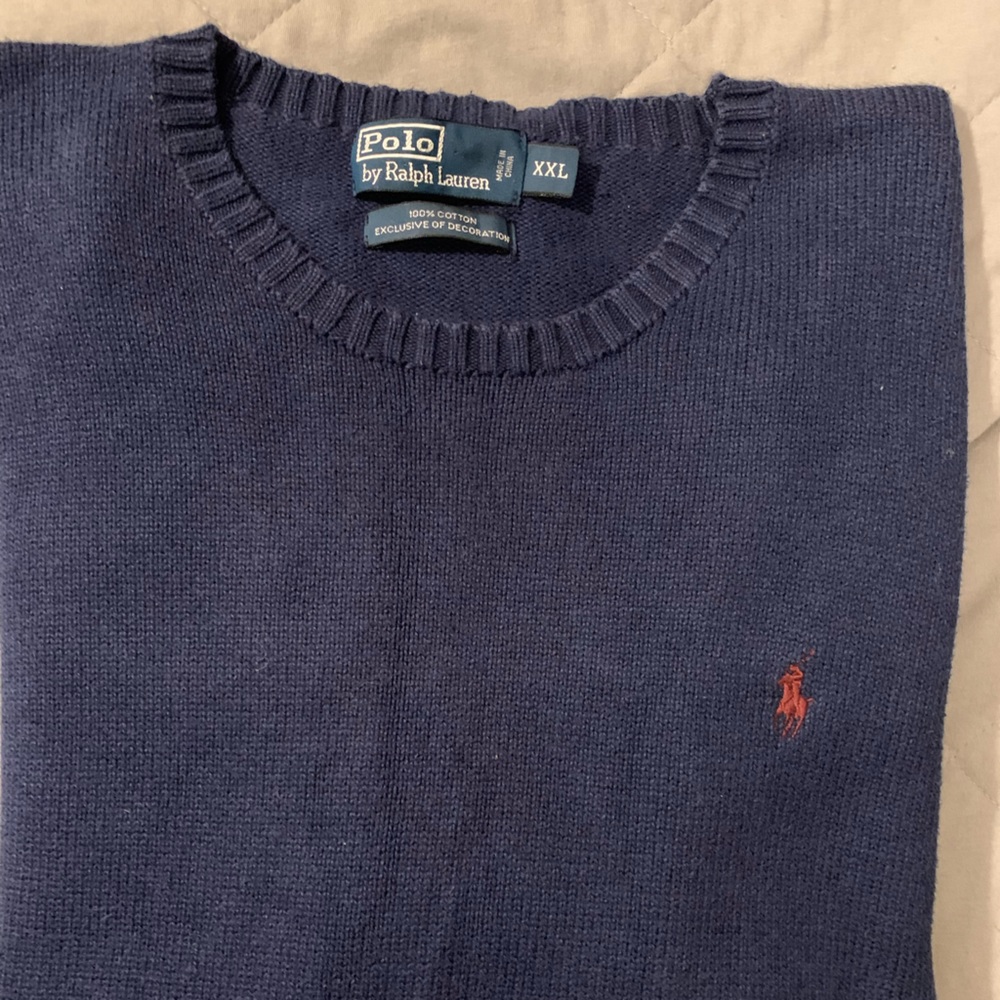Polo Ralph Lauren Navy Cotton Crewneck Sweater Excellent Preowned Condition SzXL